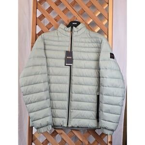 BOSS Oden2 Puffer Jacket Mens 42R Grey Full Zip Quilted Padded - New